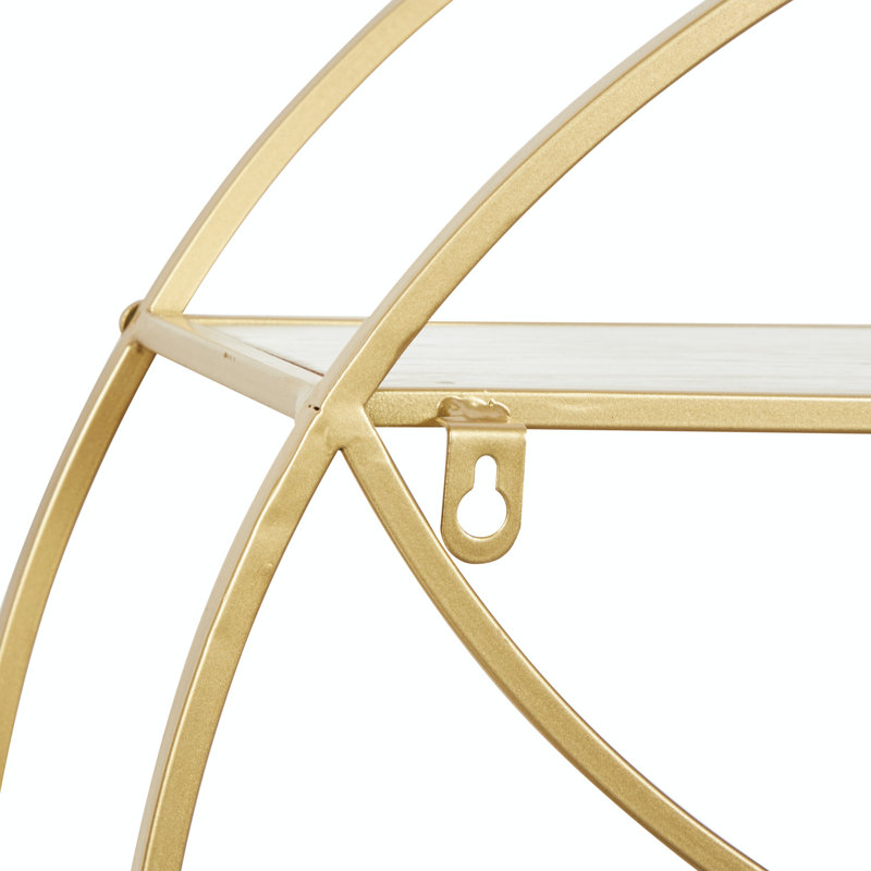Contemporary Gold Round Iron & Wood Wall Shelf, 22" x 7"