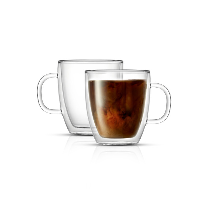 Clear Double Wall Insulated Glass Coffee Mugs - 13.5 oz Set