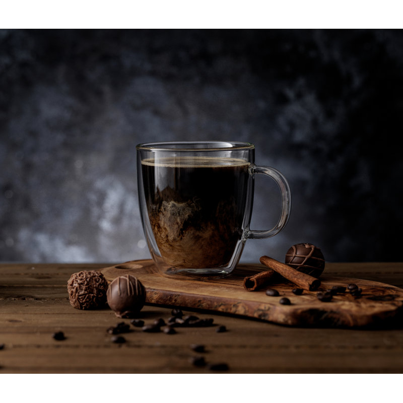 Clear Double Wall Insulated Glass Coffee Mugs - 13.5 oz Set