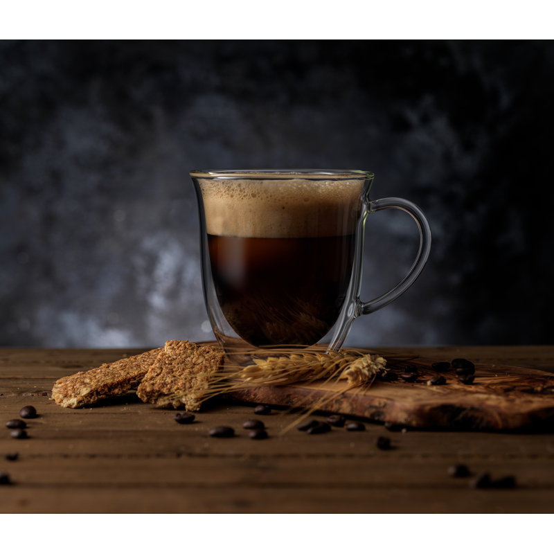 Clear Double Wall Insulated Glass Coffee Mugs - 13.5 oz Set
