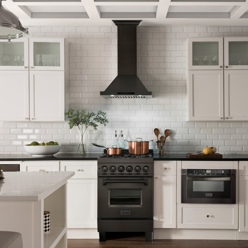 24" Black Stainless Steel Wall Mount Range Hood with Bluetooth Speakers
