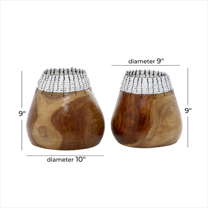 Bohemian Teak & Seagrass 9" Decorative Bowl Set with Stand