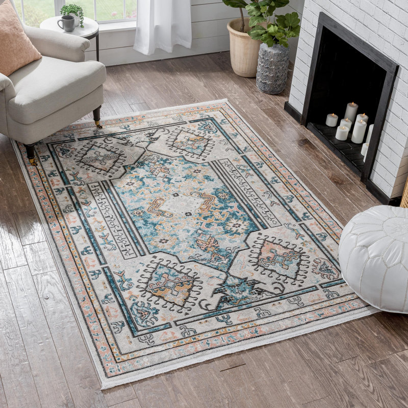 Valeria Vintage Medallion 5' x 7' Blue Synthetic Area Rug