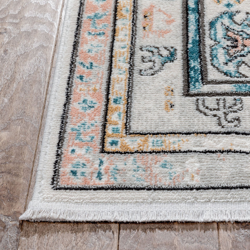 Valeria Vintage Medallion 5' x 7' Blue Synthetic Area Rug