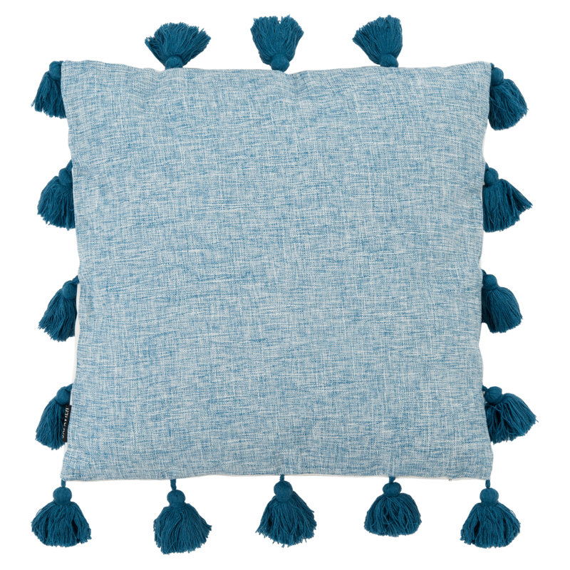 Blue Square Cotton Pillow with Tassel Fringe