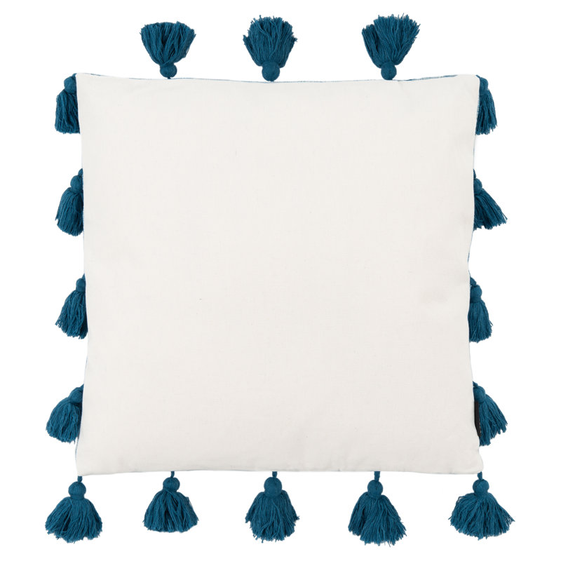 Blue Square Cotton Pillow with Tassel Fringe