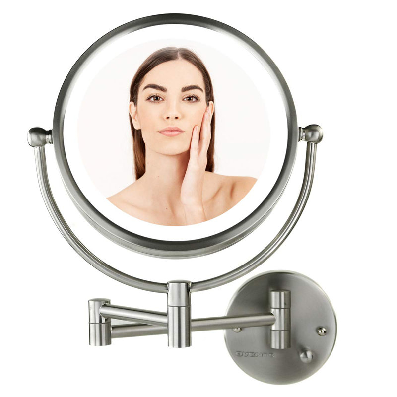 Nickel Brushed Round LED Wall Mounted Magnifying Mirror