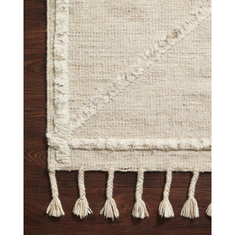 Ivory Geometric Hand-Knotted Wool Rectangular Rug 8'6" x 11'6"