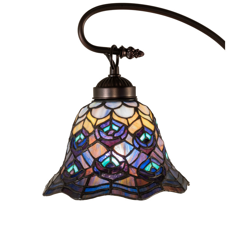 Mauve and Amber Glass 3-Light Peacock Feather Chandelier in Mahogany Bronze