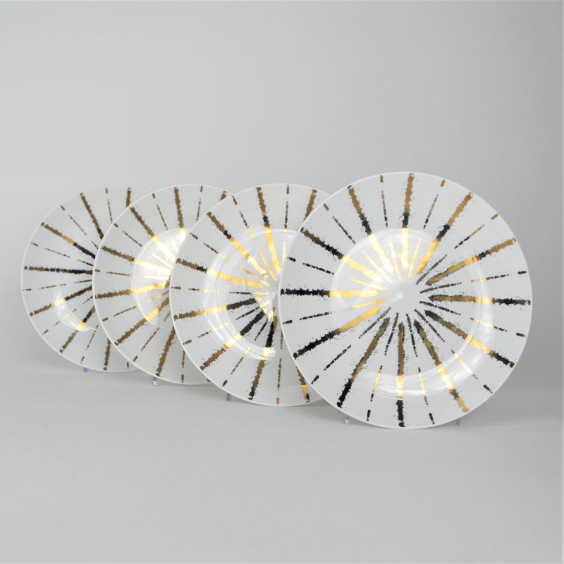 Gold and Black Starburst Porcelain Salad Plates, Set of 4