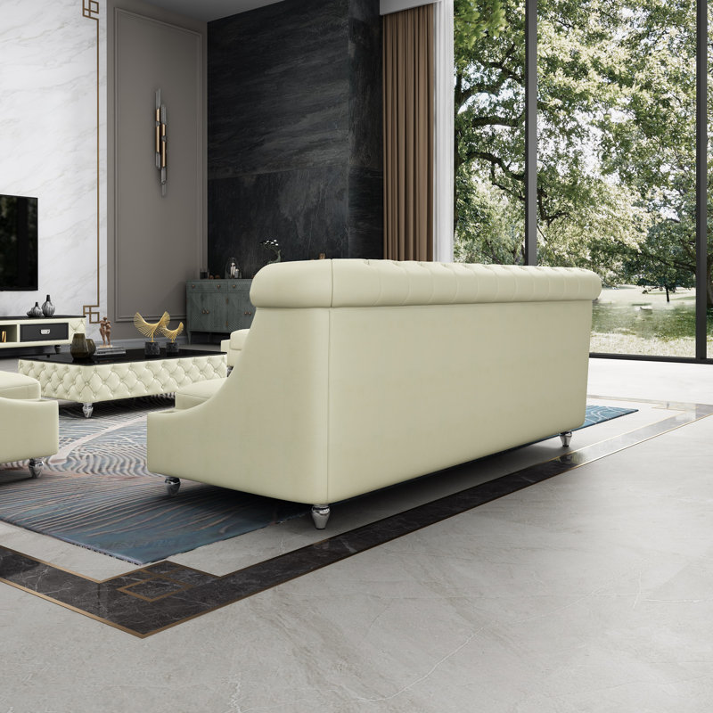 Mayfair Luxe 96'' Off-White Italian Leather Tufted Sofa