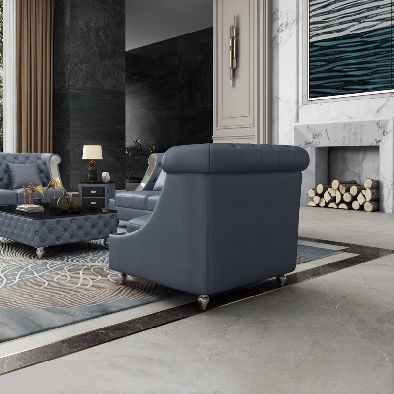 Mayfair Glam Gray Italian Leather Contemporary Chair