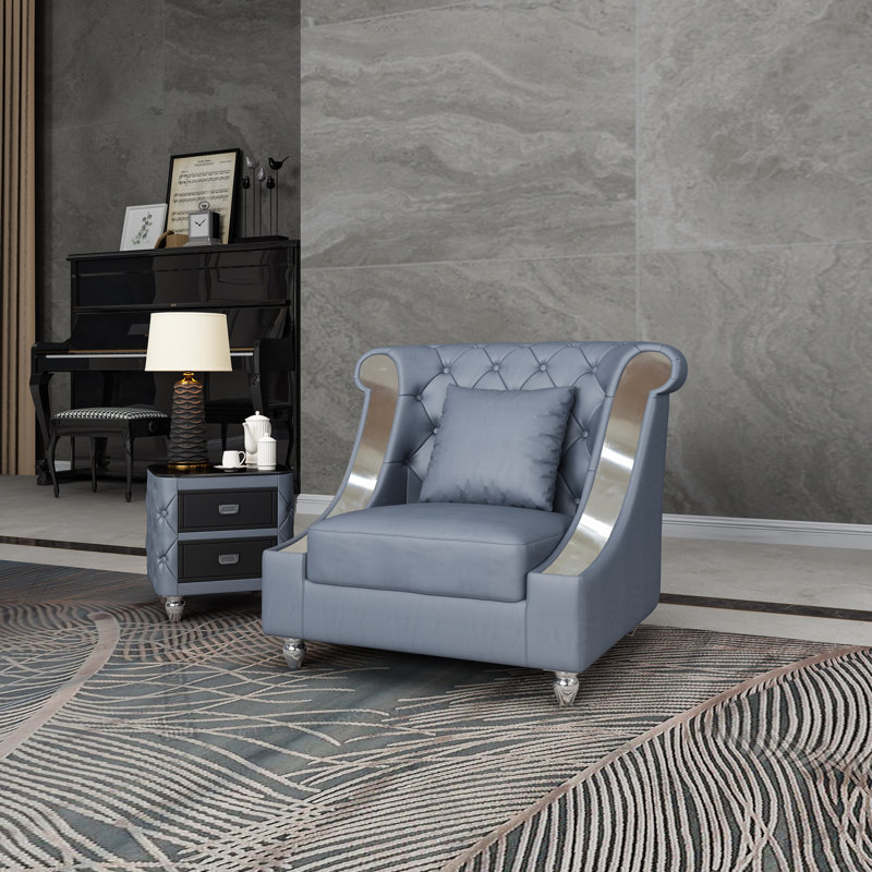 Mayfair Glam Gray Italian Leather Contemporary Chair