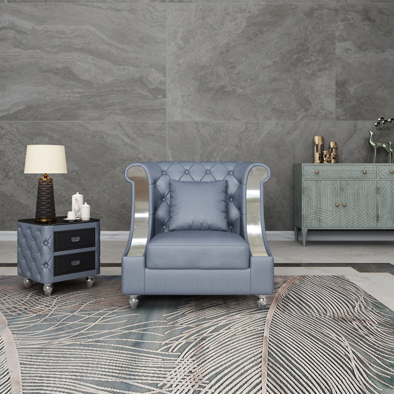 Mayfair Glam Gray Italian Leather Contemporary Chair