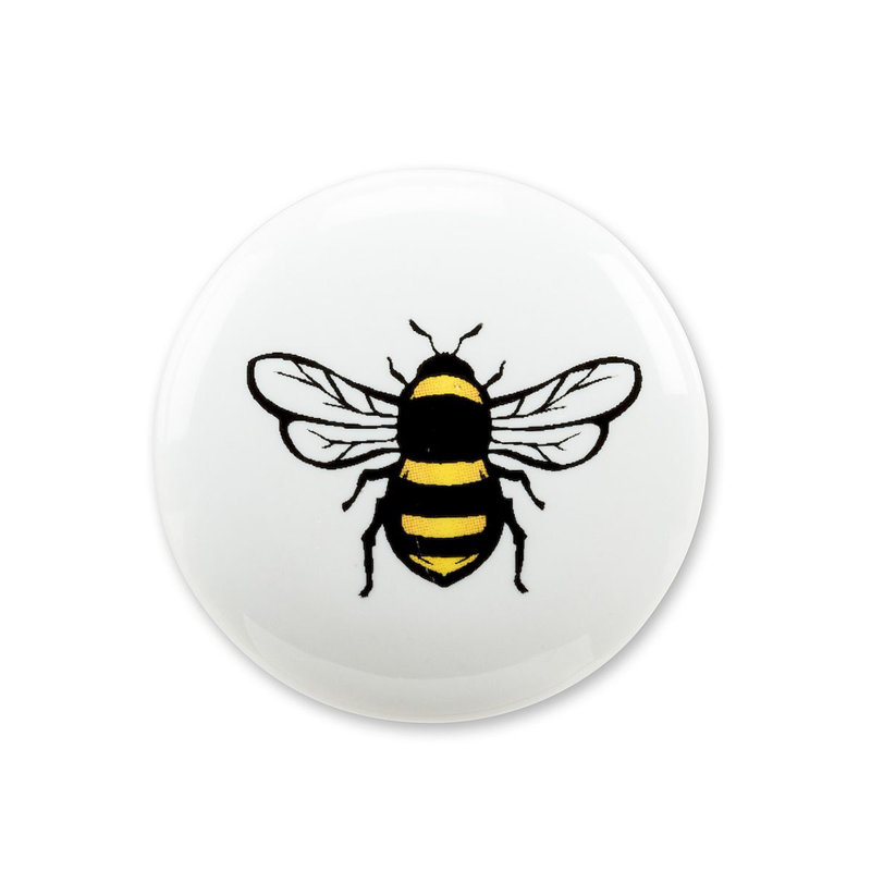 White Round Ceramic Bee-Themed Drawer Knob