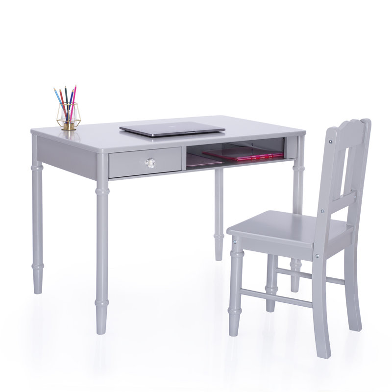 Gray Wooden Kids' Writing Desk with Drawer and Chair