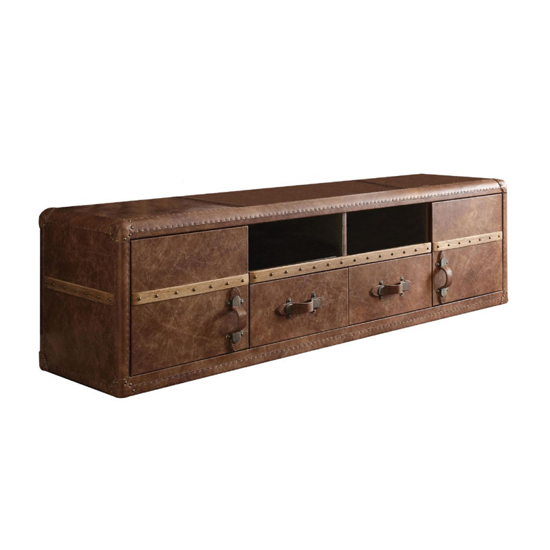 Aberdeen 80'' Retro Brown Leather TV Stand with Storage