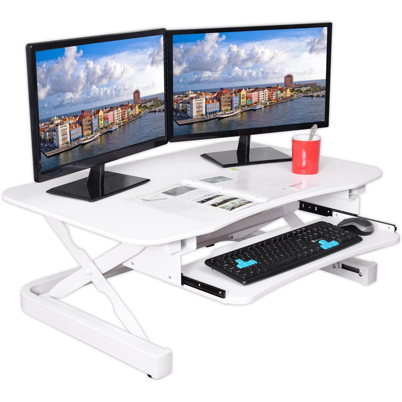 White 36" Electric Height Adjustable Standing Desk Converter
