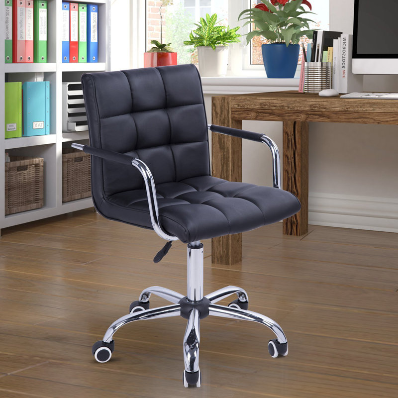 Black Tufted Leather Swivel Executive Office Chair