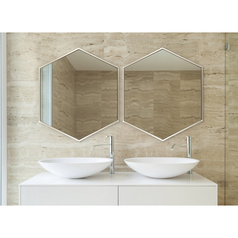Elegant Silver Hexagon 29" Bathroom Wall Mirror