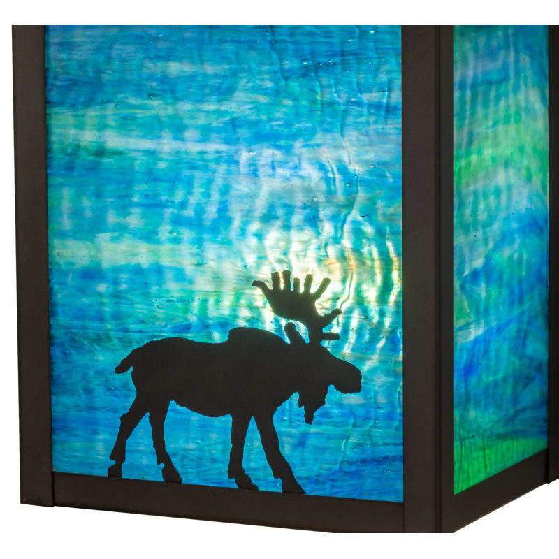 Hyde Park Moose 6" Craftsman Brown Wall Sconce with Blue-Green Art Glass