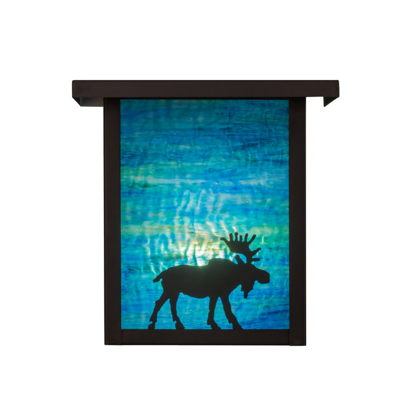 Hyde Park Moose 6" Craftsman Brown Wall Sconce with Blue-Green Art Glass