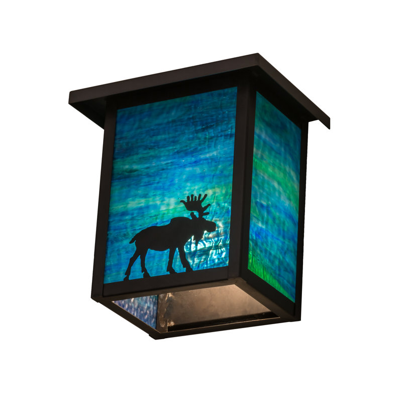 Hyde Park Moose 6" Craftsman Brown Wall Sconce with Blue-Green Art Glass