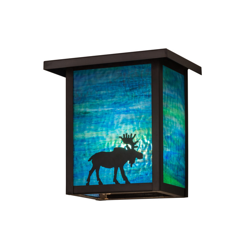 Hyde Park Moose 6" Craftsman Brown Wall Sconce with Blue-Green Art Glass