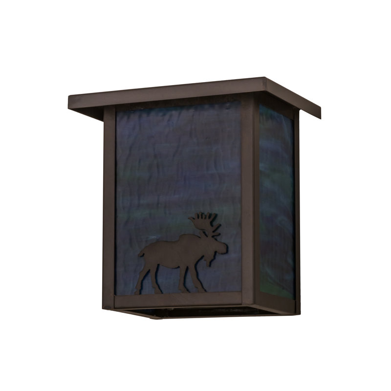 Hyde Park Moose 6" Craftsman Brown Wall Sconce with Blue-Green Art Glass
