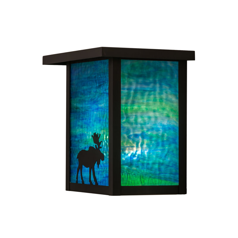 Hyde Park Moose 6" Craftsman Brown Wall Sconce with Blue-Green Art Glass
