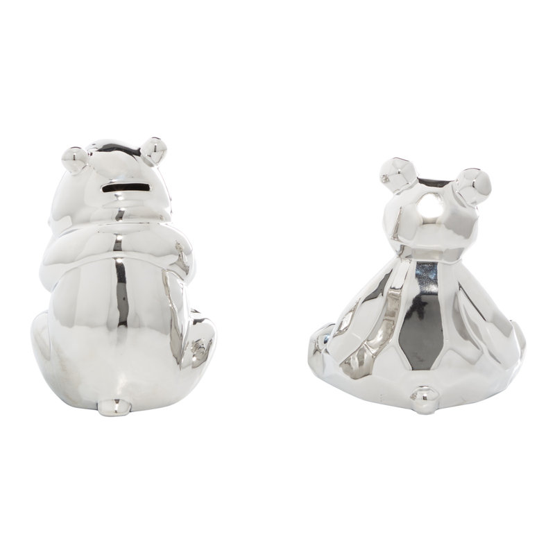 Silver Porcelain Bear Sculptures Set of 2, 8" and 7"