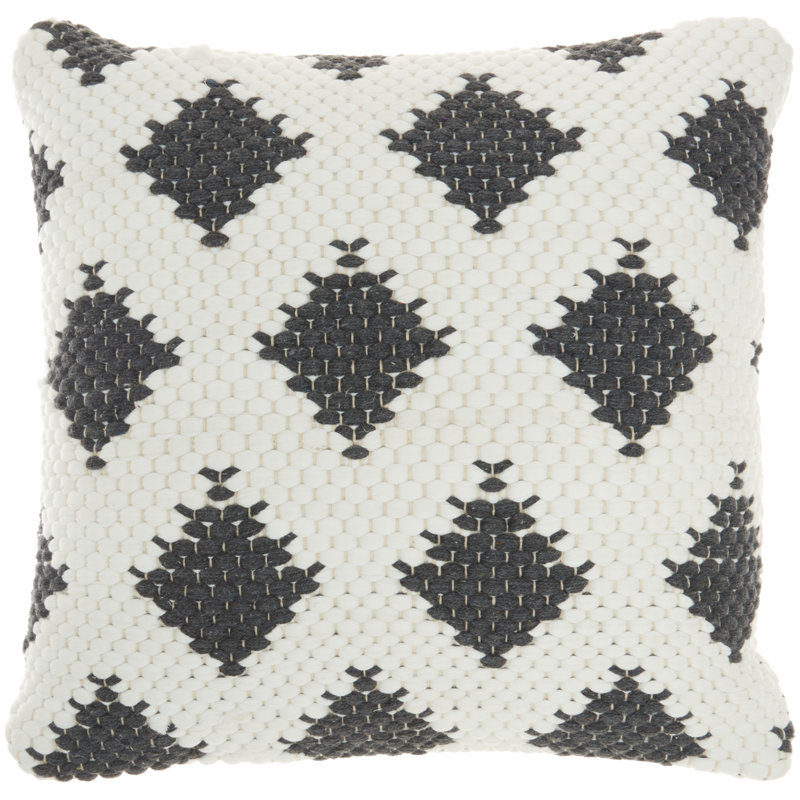 Charcoal and Ivory Cotton Geometric 20" Square Throw Pillow