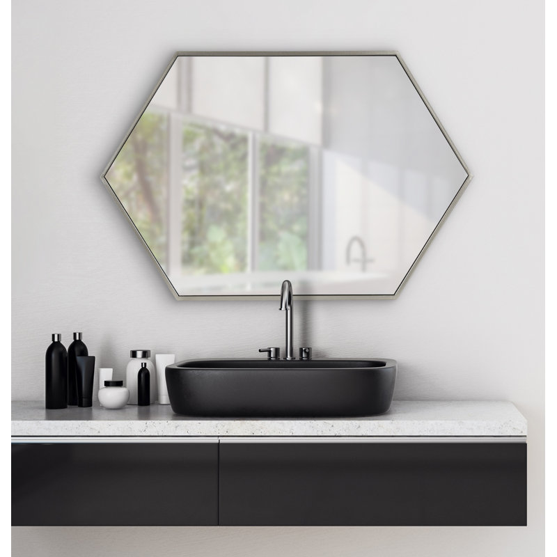 Modern Hexagon Full-Length Wall Mirror in Warm Silver