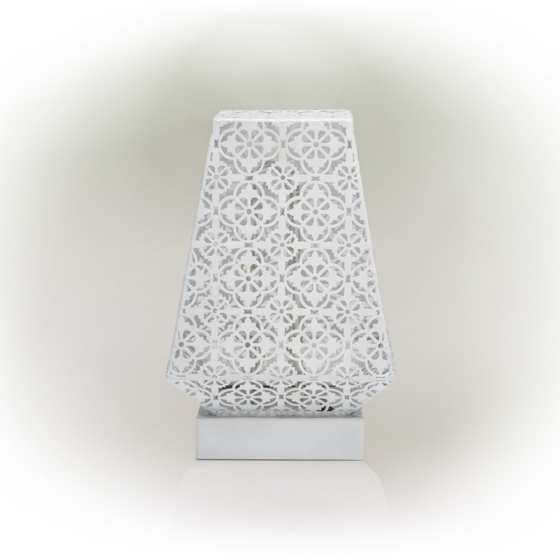 White Cordless LED Outdoor Lantern with Filigree Design