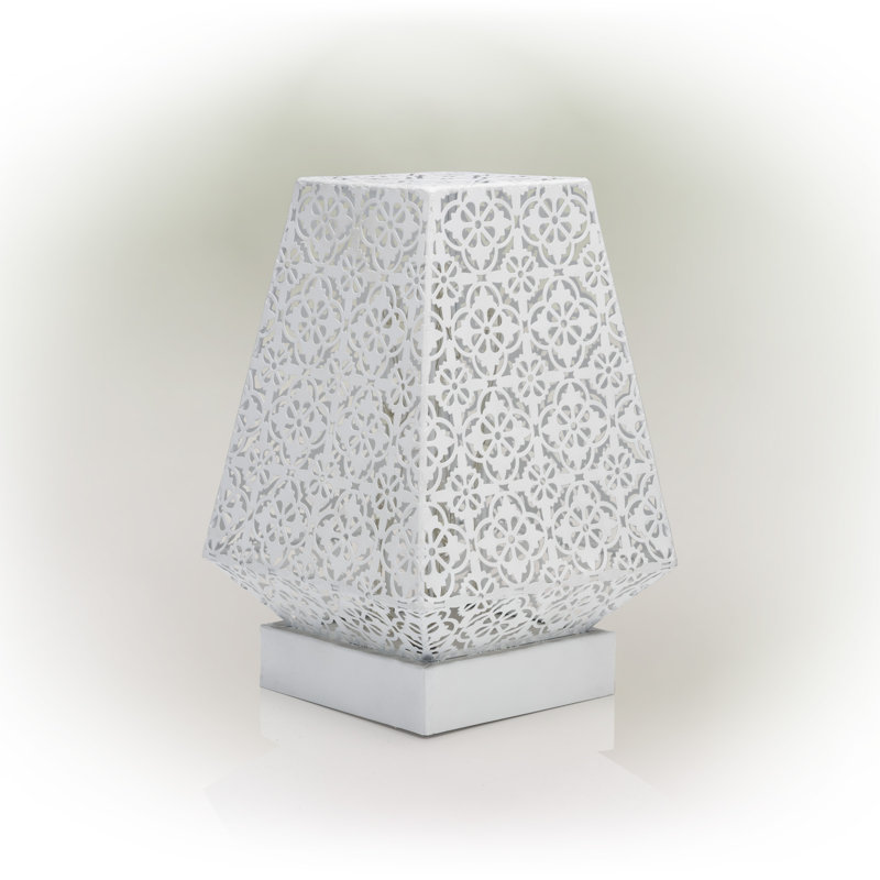 White Cordless LED Outdoor Lantern with Filigree Design
