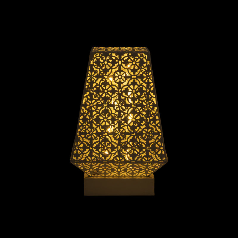 White Cordless LED Outdoor Lantern with Filigree Design