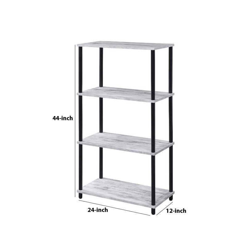 Antiqued White Adjustable 4-Tier Metal & Wood Etagere Bookcase