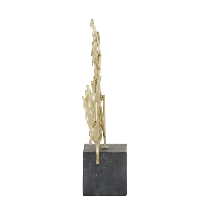 Gold Resin Floral Sculpture with Black Base, 17" Height