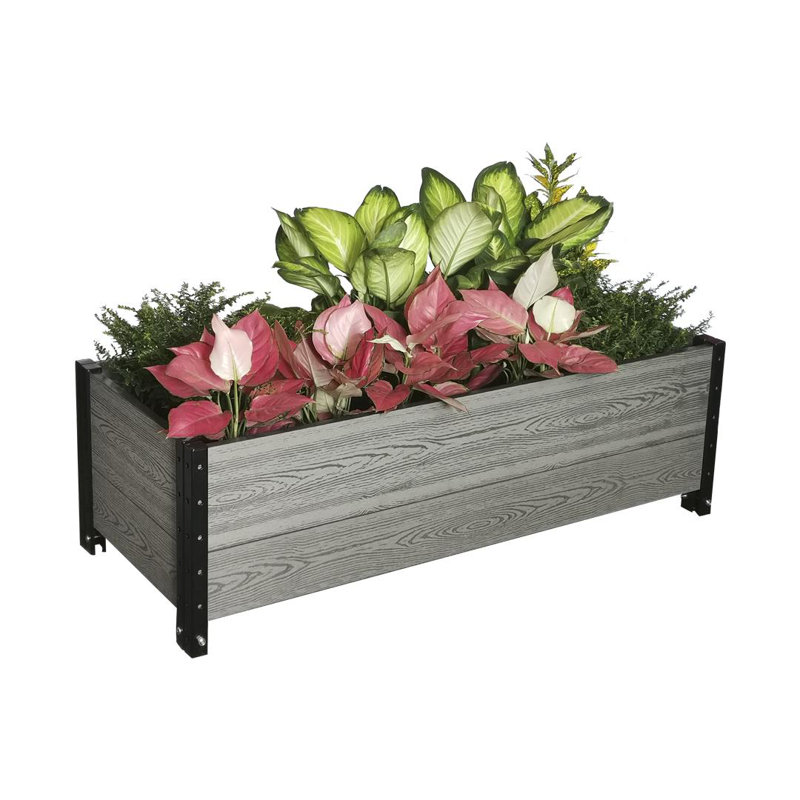 Contemporary Everbloom Grey Rectangular Raised Bed Planter with Wheels