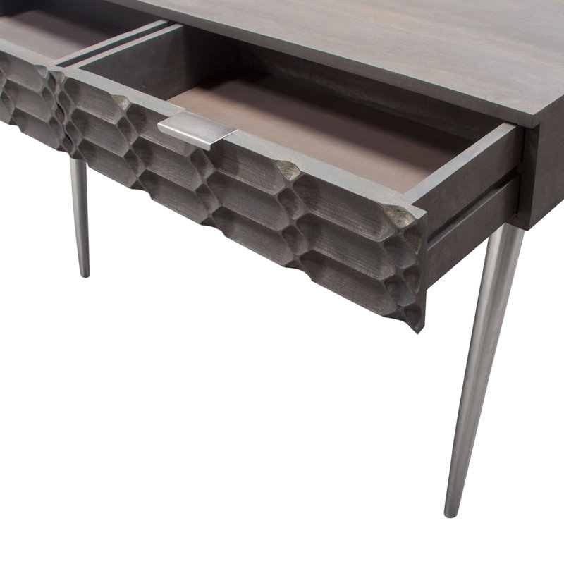 Petra Solid Mango Wood Desk with Nickel Accents, Smoke Grey