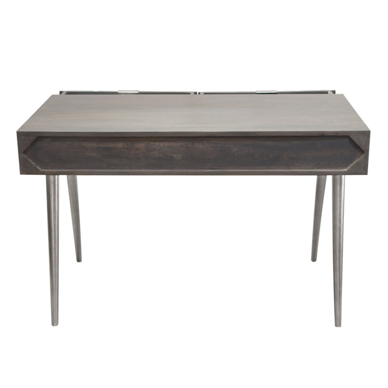 Petra Solid Mango Wood Desk with Nickel Accents, Smoke Grey