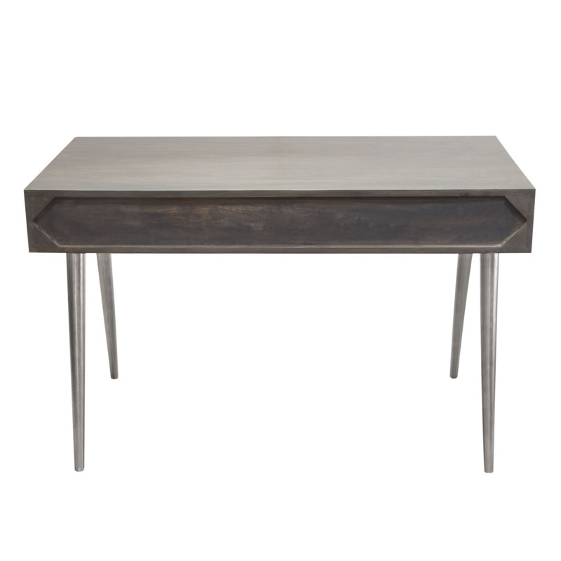 Petra Solid Mango Wood Desk with Nickel Accents, Smoke Grey