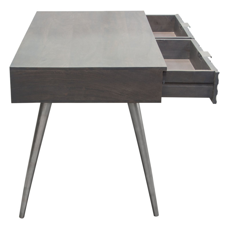 Petra Solid Mango Wood Desk with Nickel Accents, Smoke Grey