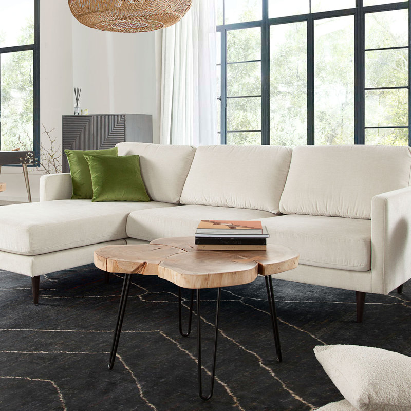 28" Square Natural Acacia & Black Metal Contemporary Coffee Table