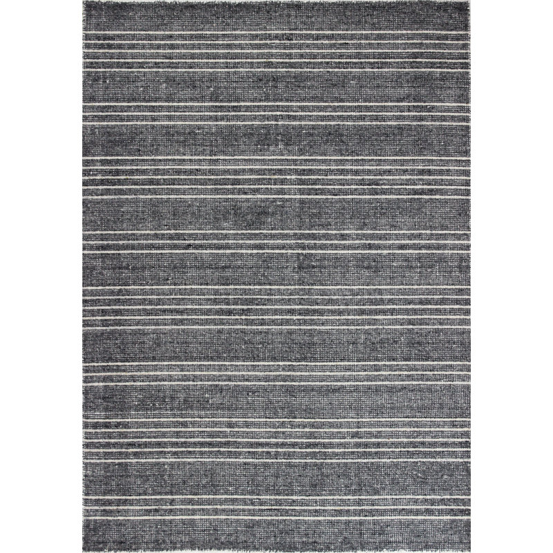 Handcrafted Black Shag Wool 5' x 8' Rectangular Rug