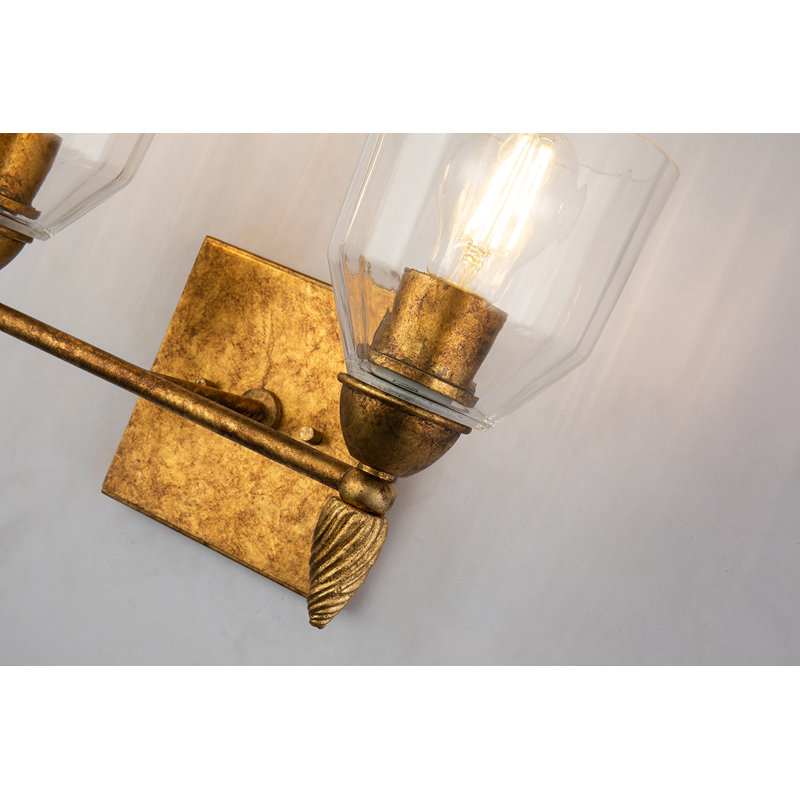 Felice Distressed Gold 2-Light Vanity Sconce with Clear Glass Shades