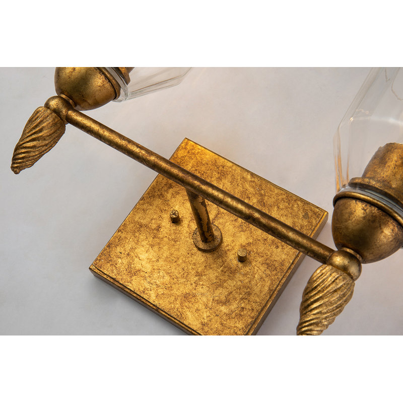 Felice Distressed Gold 2-Light Vanity Sconce with Clear Glass Shades