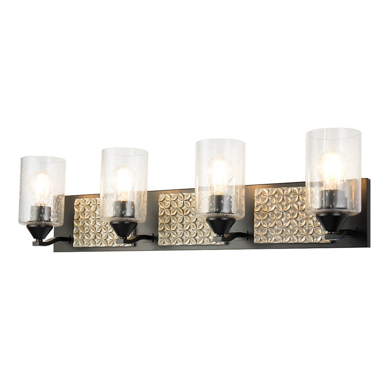 Matte Black and Silver 3-Light Vanity Light with Clear Bubble Glass