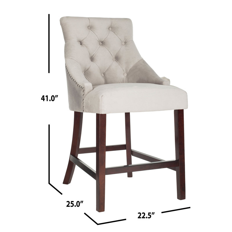 Gray Velvet Tufted Wing Back Counter Stools with Wood Frame, Set of 2