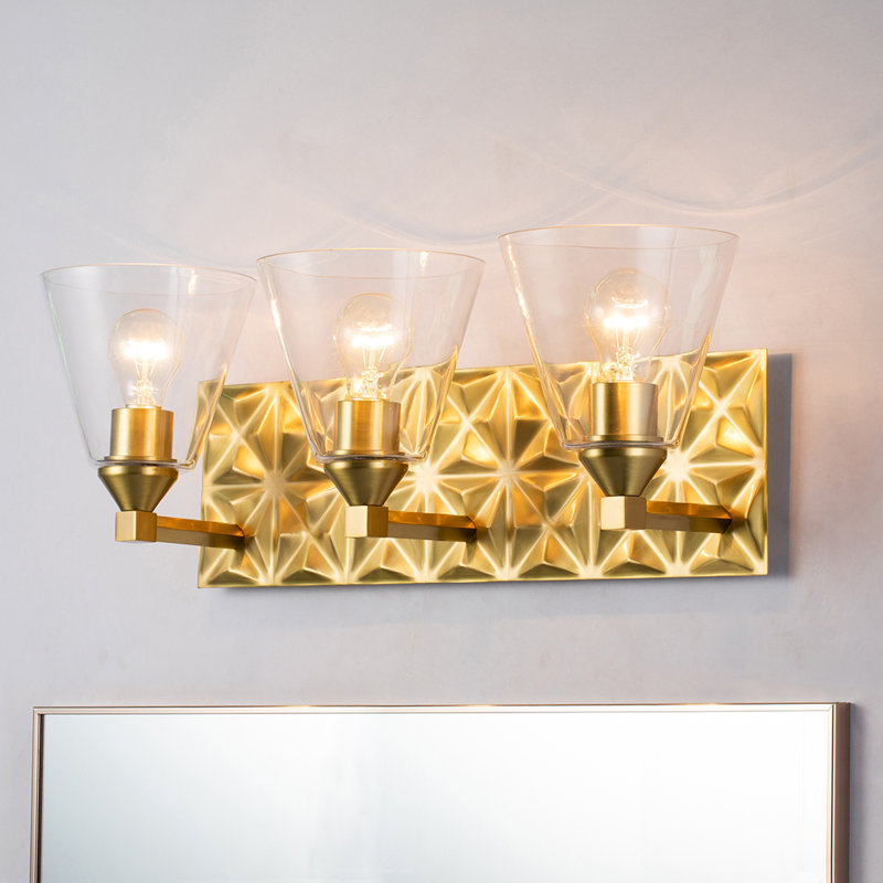 Aged Brass 3-Light Vanity Light with Clear Glass Shades
